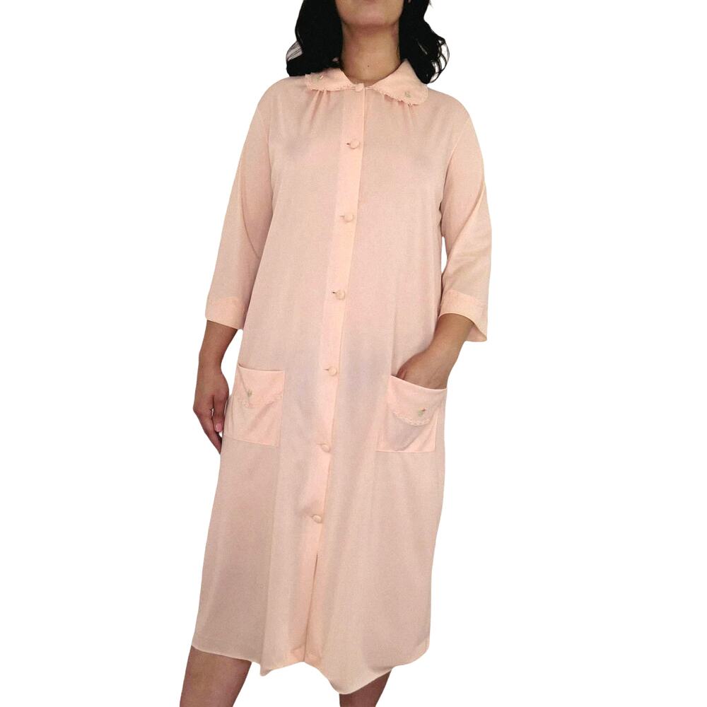1970s Henson Kickernick Pink Vintage Nightgown Button Front Floral Medium
